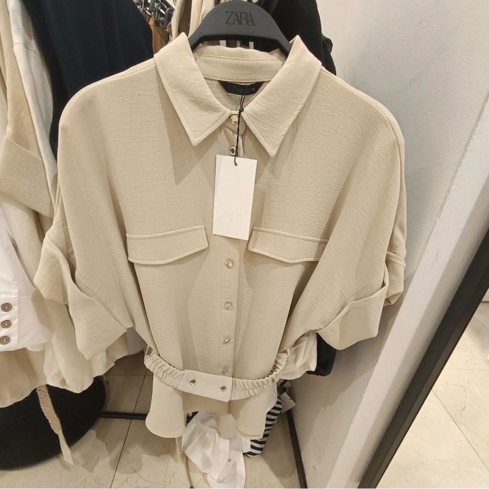 Zara Belted Safari Shirt – Sand | Size M | New with Tags